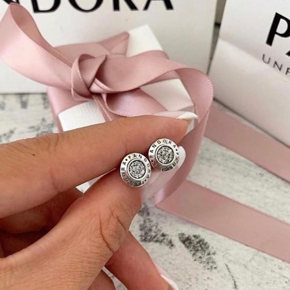 Pandora Sparkling Logo Stud Earrings - Picture 1 of 6
